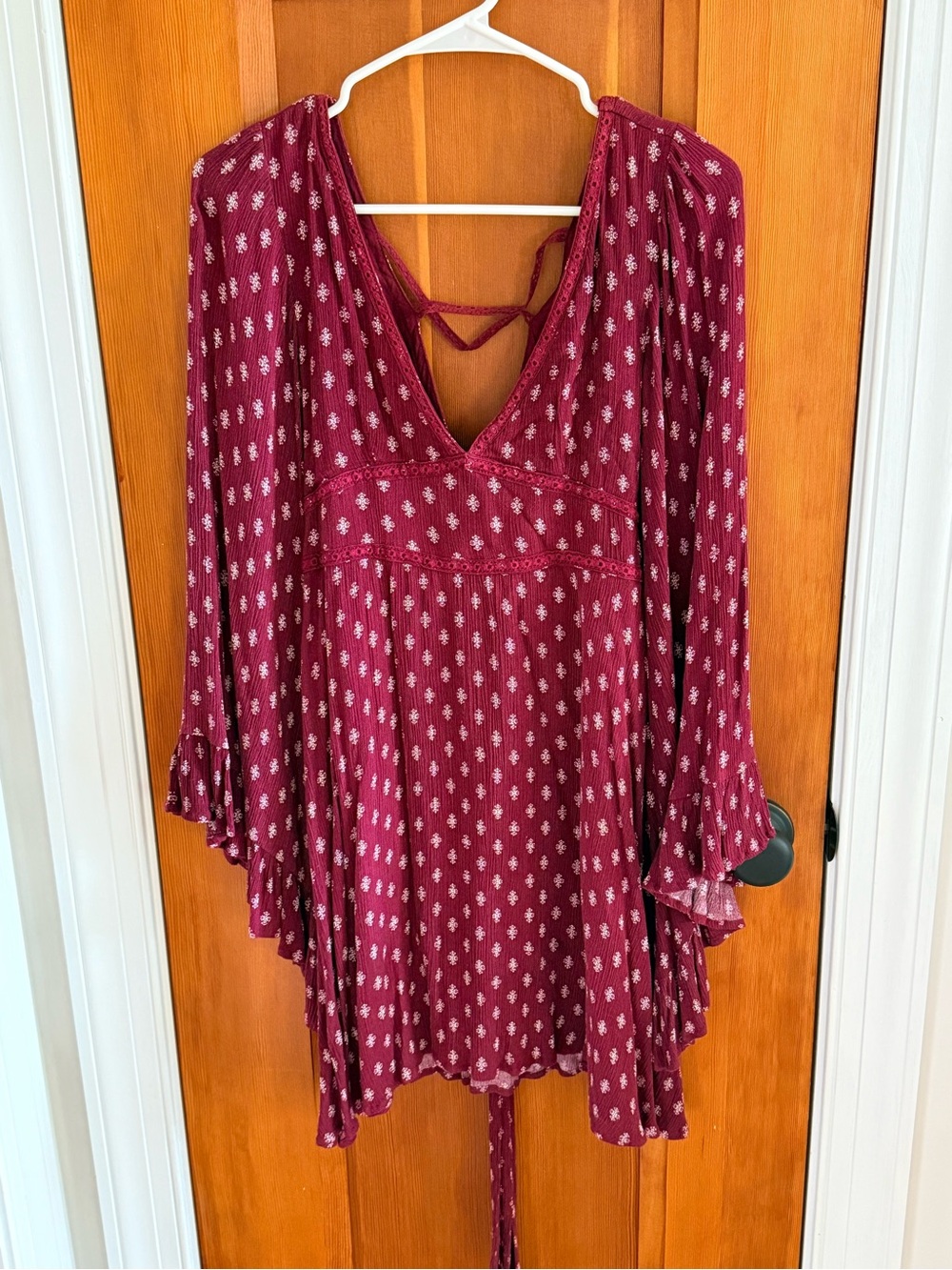 Anama Maroon Printed V-Neck Tie-Back Tunic